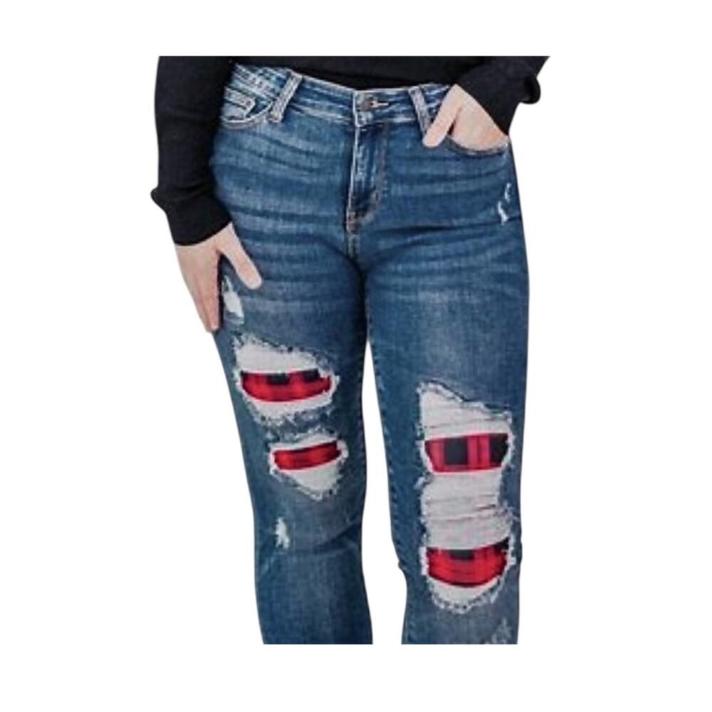 Judy Blue Los Angeles 11/30 skinny fit distressed buffalo plaid jean J2 7072